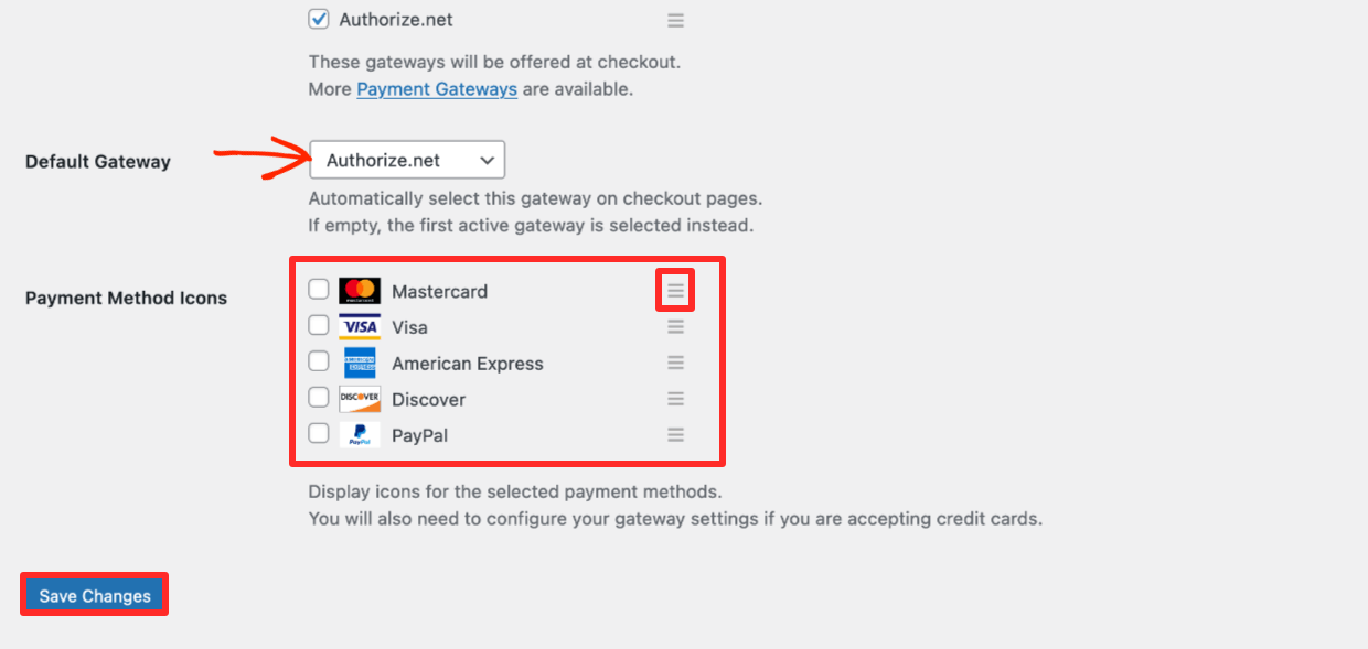 Screenshot: EDD Payment Method Icons