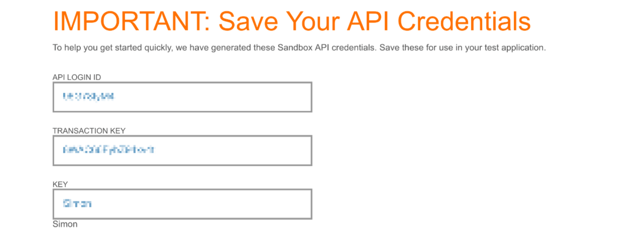 Screenshot: Authorize.net API Credentials
