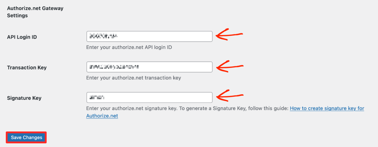 Screenshot: EDD Authorize.net settings API credentials