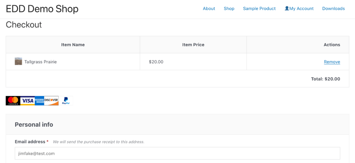 An EDD Checkout page demo.