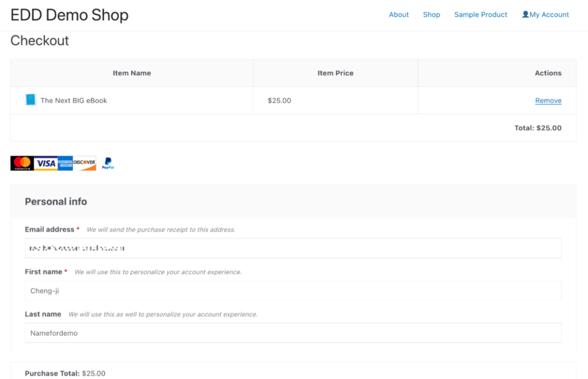 A checkout page to sell a digital product.