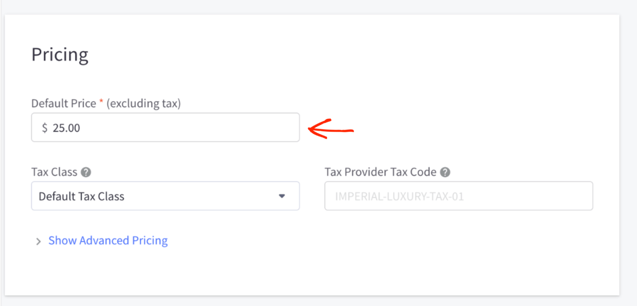 Screenshot: BigCommerce Add Price