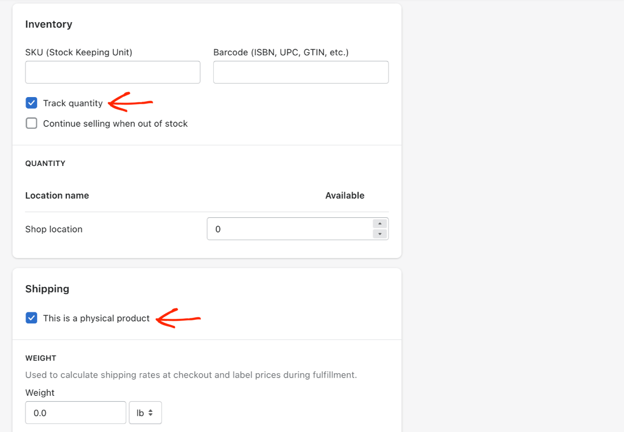 Screenshot: Shopify Disable Physical Product Settings