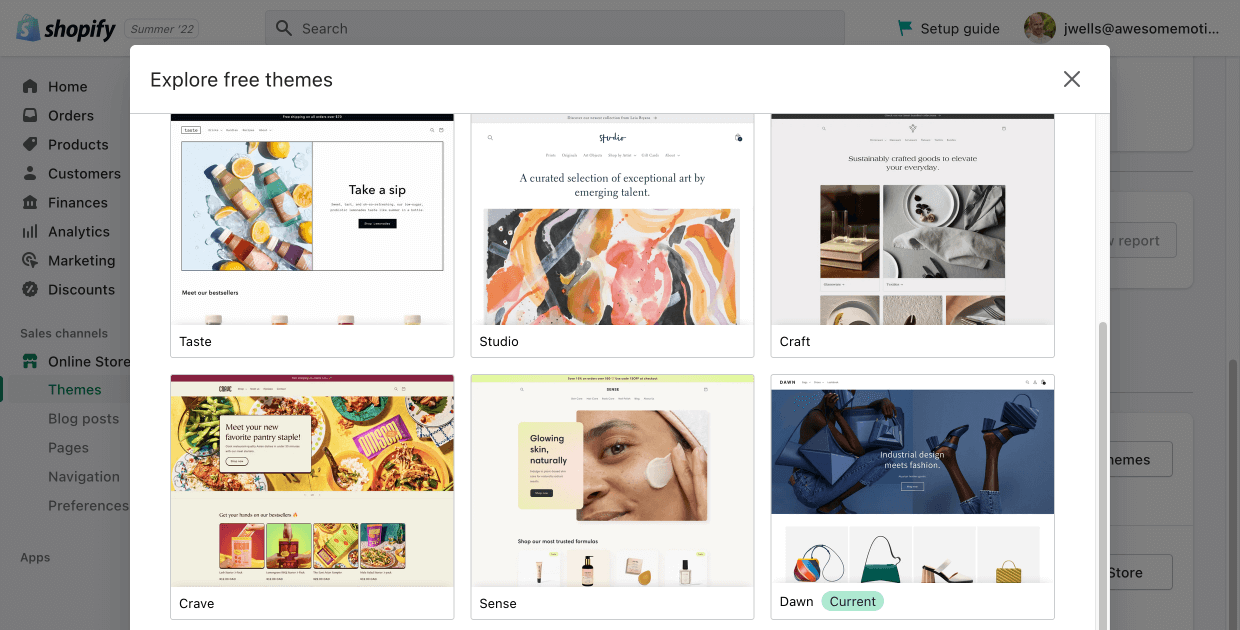 Screenshot: Shopify Explore Free Themes