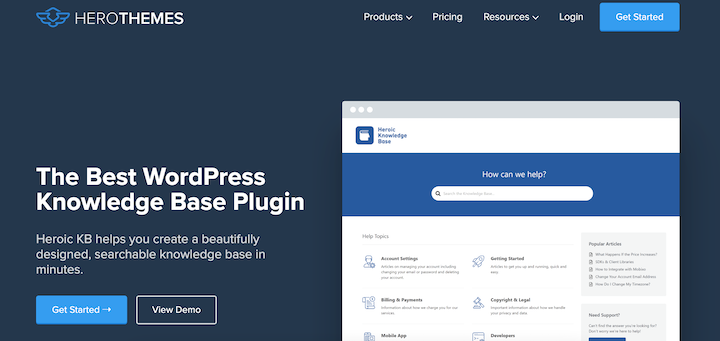 The Heroic KB WordPress knowledge base plugin website.