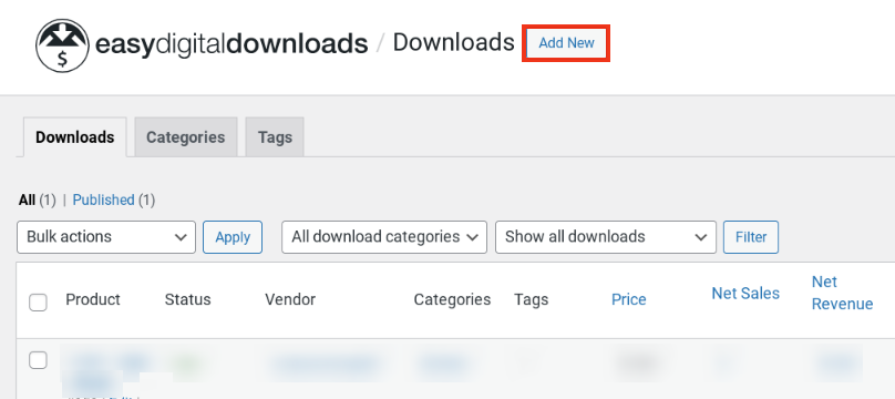 Adding a new download using Easy Digital Downloads.