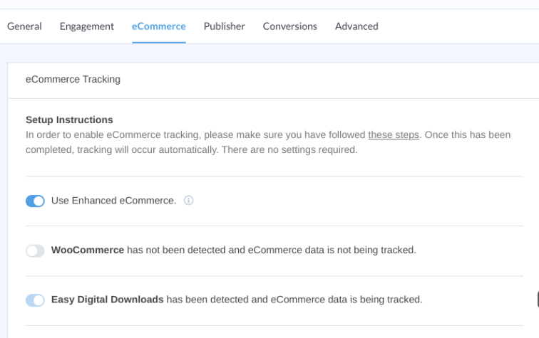 Turning on the Enhanced eCommerce tracking setting in MonsterInsights.