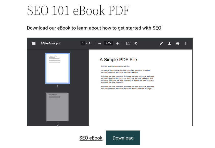 A PDF file in WordPress.