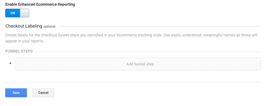 The place to enable enhanced ecommerce tracking reporting in Google Analytics to create customer journey map.