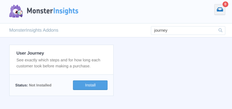 Installing the MonsterInsights User Journey addon.