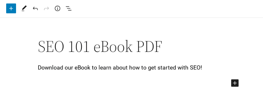 Adding an eBook PDF page in WordPress.