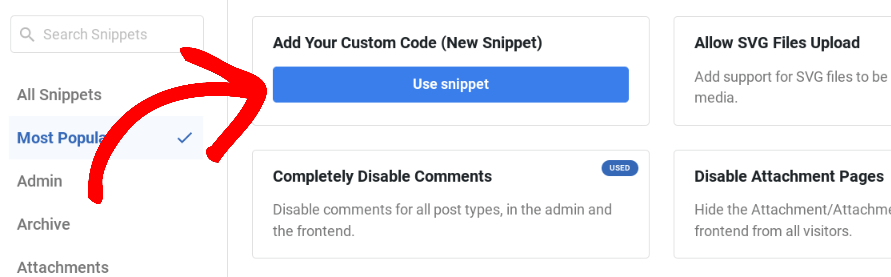 The option to add a custom code snippet with the Code Snippets plugin.