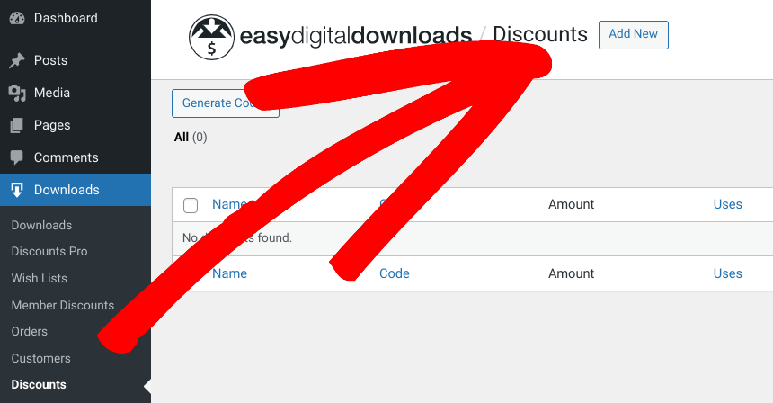 The screen to add a new discount in Easy Digital Downloads.