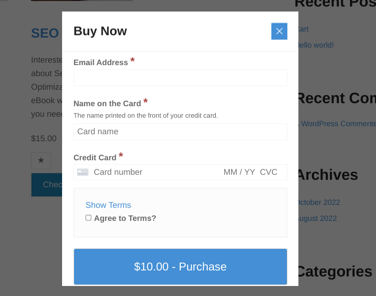 A Buy Now popup in WordPress.
