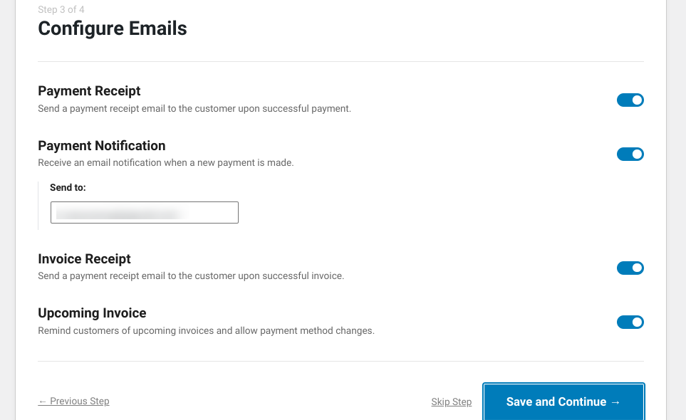 The configure email settings with WP Simple Pay.