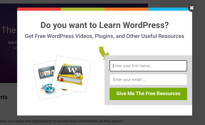 A content upgrade pop-up in WordPress.