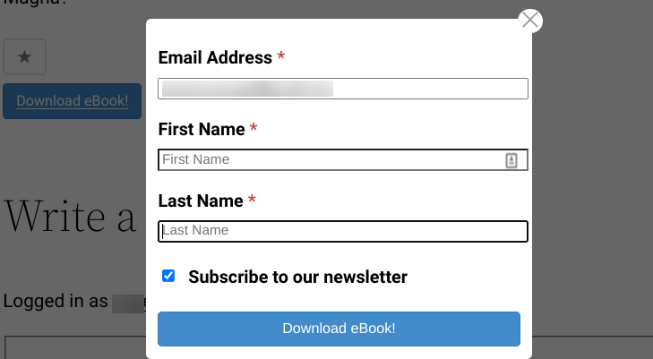 A content upgrade modal popup window in WordPress. 