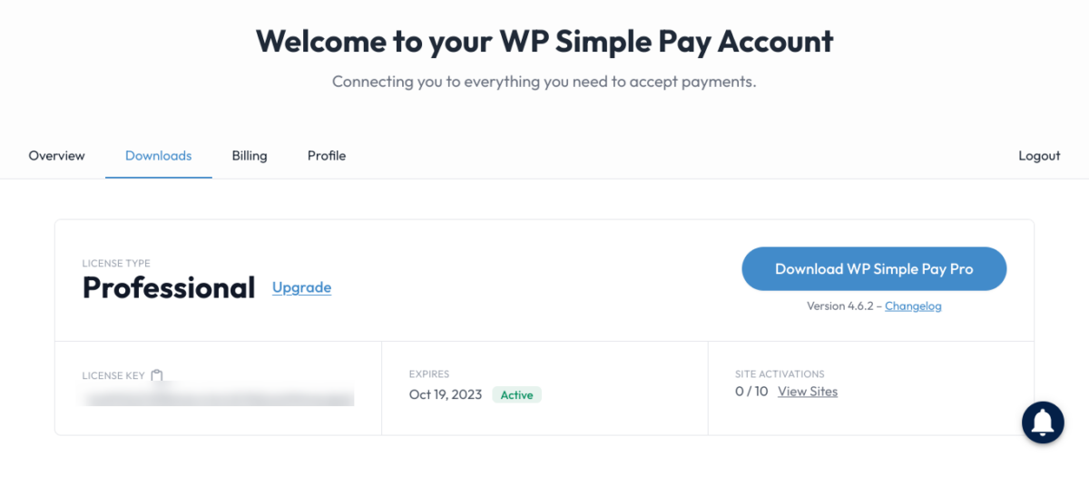 The screen to download WP Simple Pay.