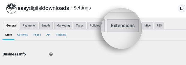 The EDD extensions tab located under Download Settings. 