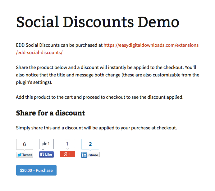 An example of the Social Discounts extension.