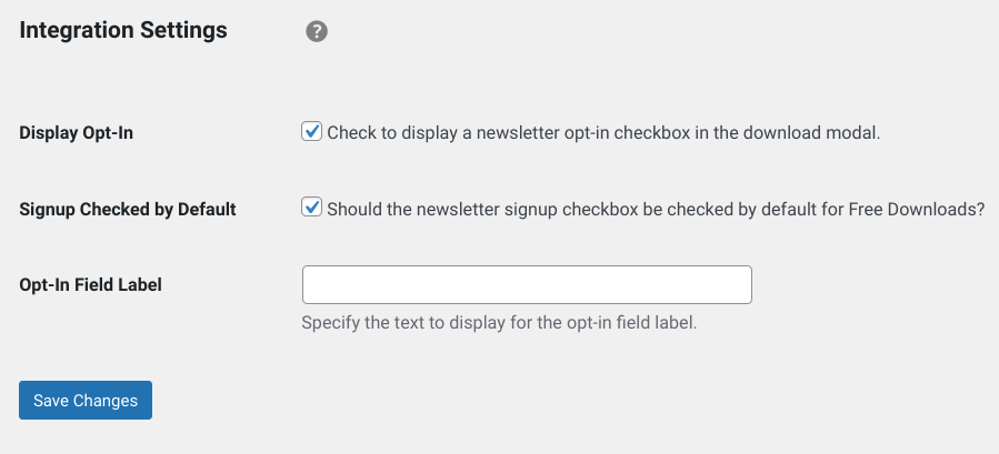 The Free Downloads integration settings.