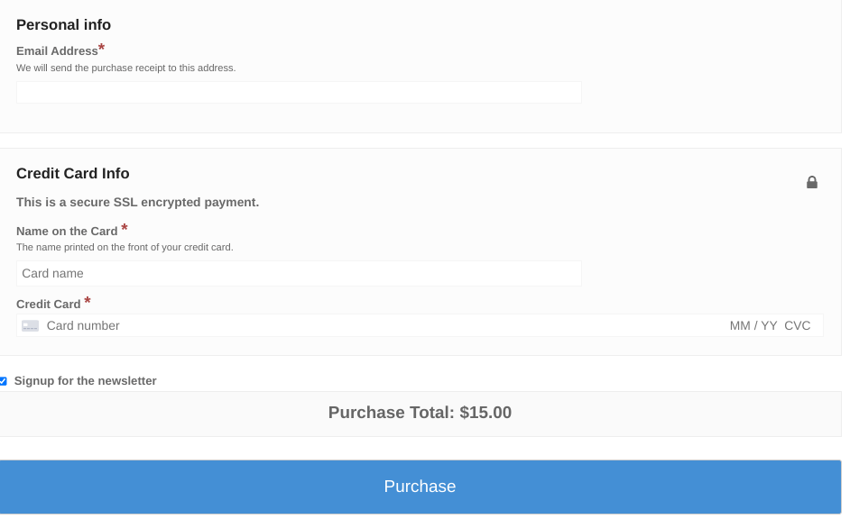 A guest checkout page in WordPress.