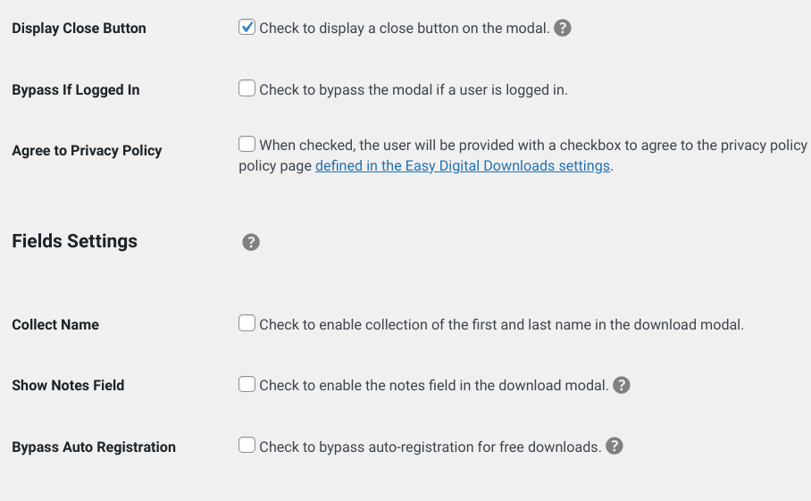 The free downloads settings. 