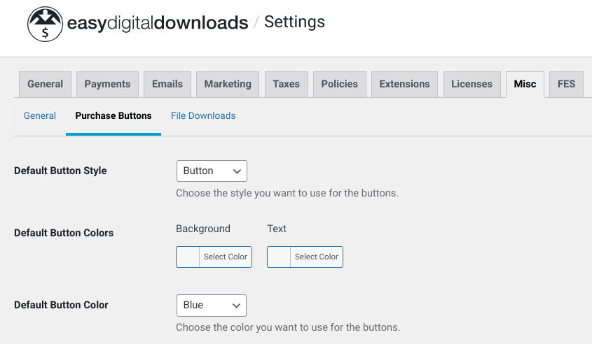 The EDD Purchase Button settings.