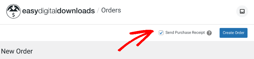 The option to a send a purchase receipt for a manual eCommerce order in WordPress.