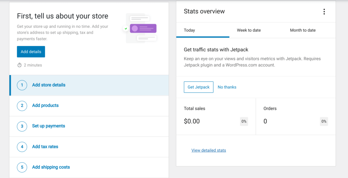 Setting up a store in WooCommerce.