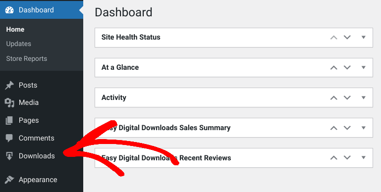 The EDD Download menu item in WordPress.