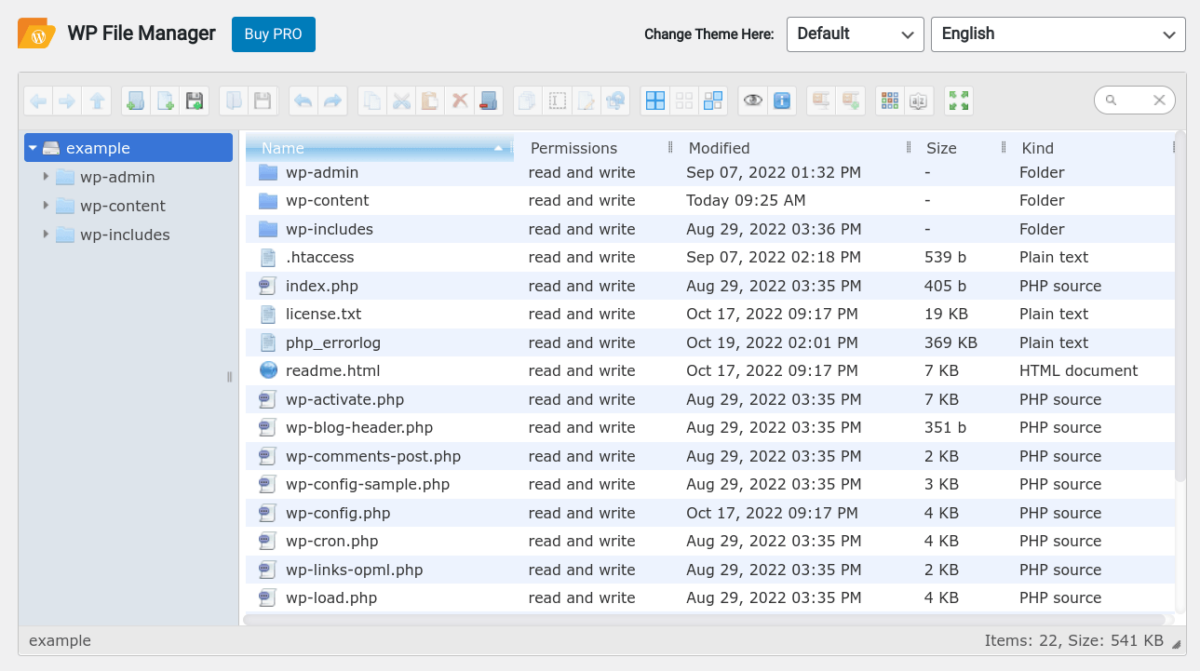 The File Manager WordPress download manager plugin interface.