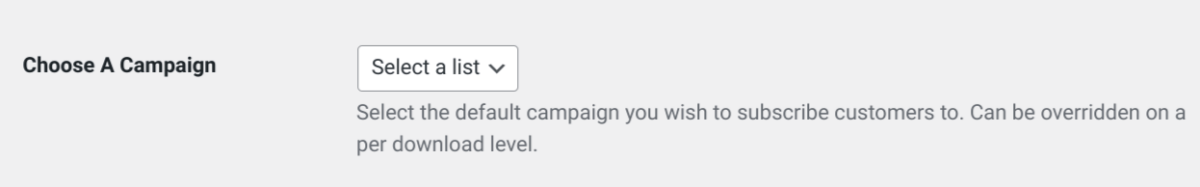 The Choose a Campaign dropdown menu in GetResponse settings.
