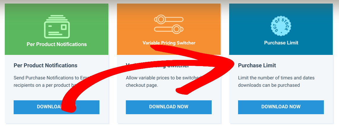 The option to download the Purchase Limit extension from Easy Digital Downloads.