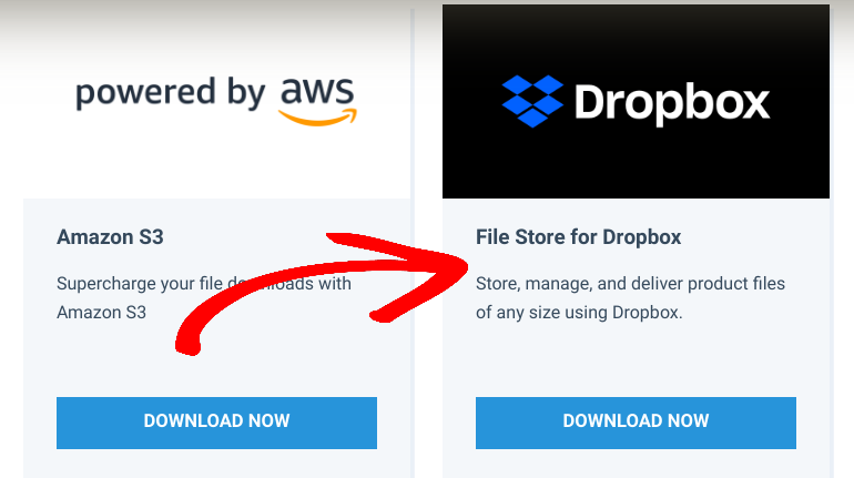 The File Store for Dropbox extension download now option.