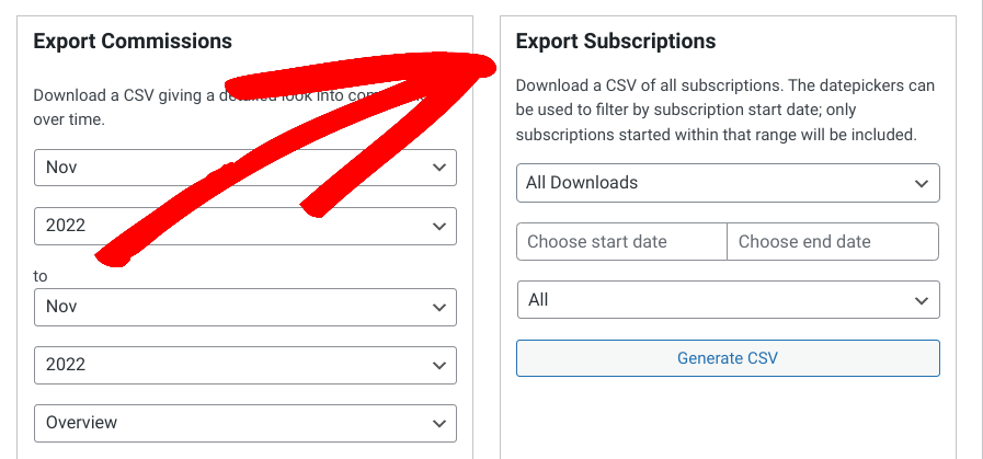 The Export Subscriptions feature in Easy Digital Downloads. 