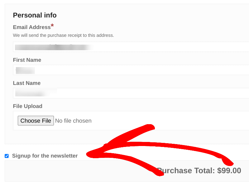 The option to sign up for a newsletter on a WordPress checkout page.