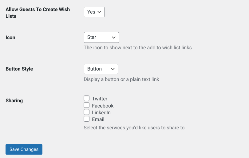 The Add a Wishlist extension settings.