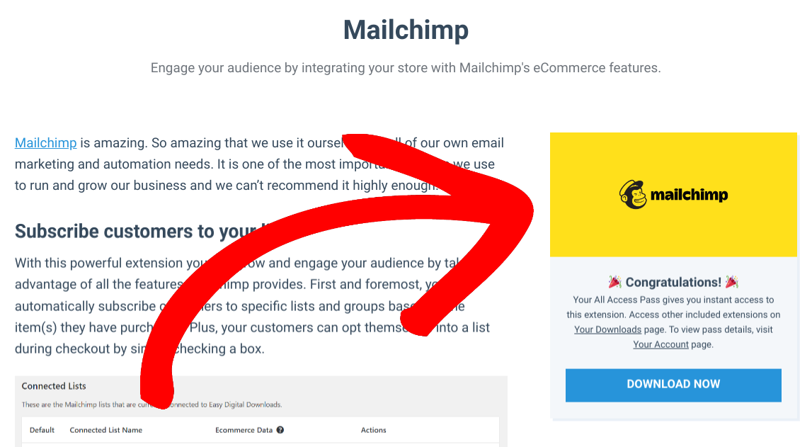 Downloading the Mailchimp extension from EDD.