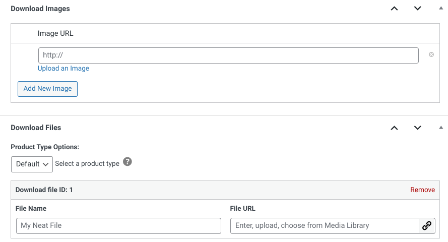 The Download Images and Download Files settings in EDD.