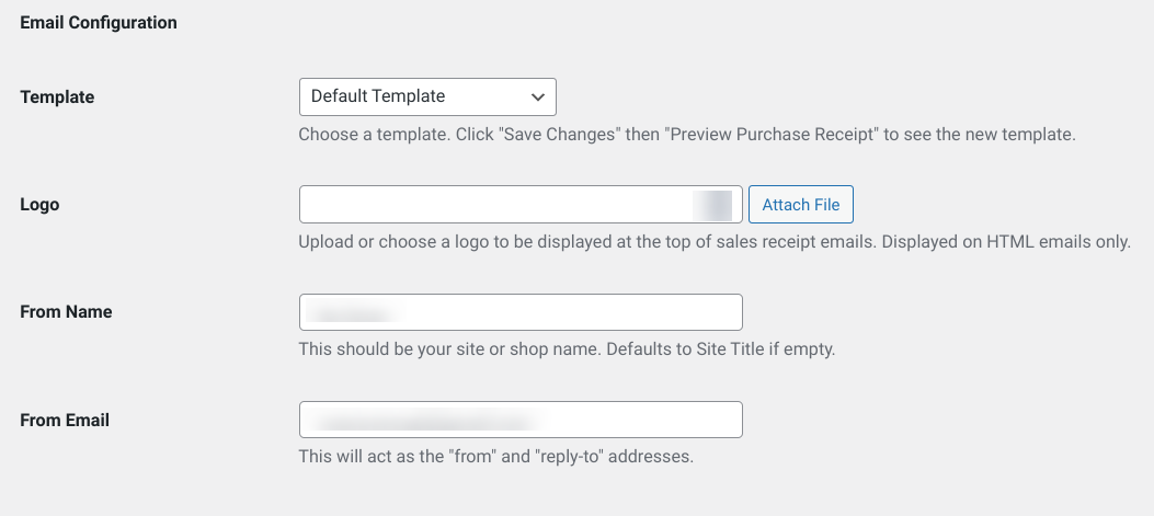 The email settings in Easy Digital Downloads.