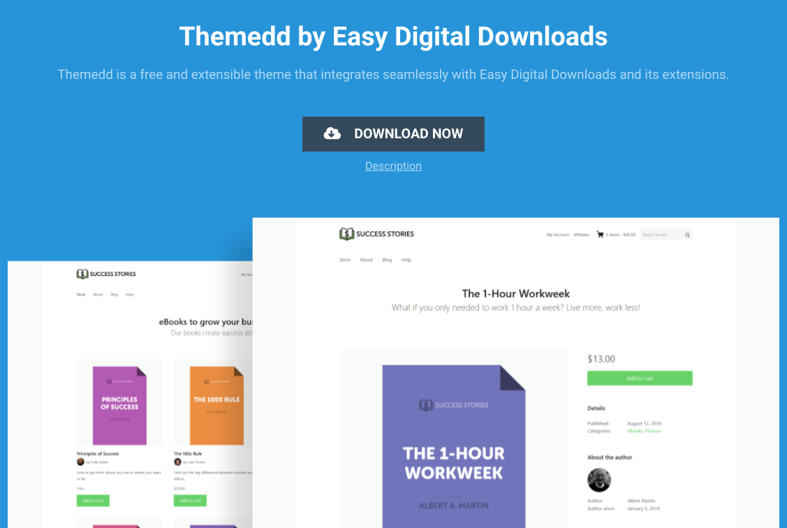 The Easy Digital Downloads Themedd demo site.