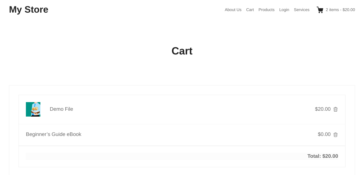 Page preview after you add a shopping cart to WordPress with EDD.