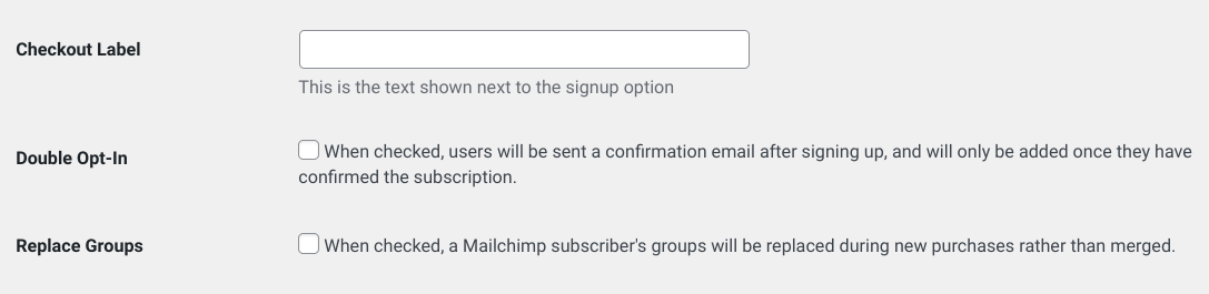 Mailchimp EDD settings.
