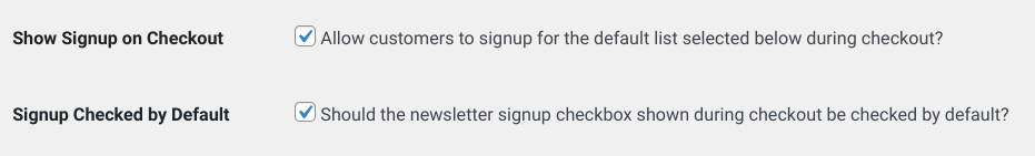 The Mailchimp extension 'Show Signup at Checkout' option in Easy Digital Downloads.