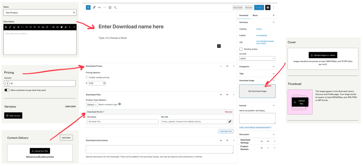 The product settings comparison for switching from Gumroad to WordPress + Easy Digital Downloads.