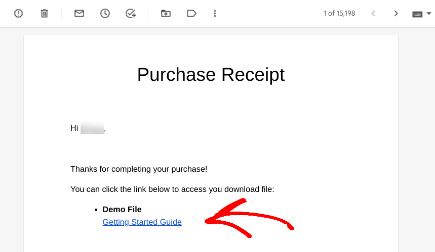 A download link in a purchase receipt from EDD.
