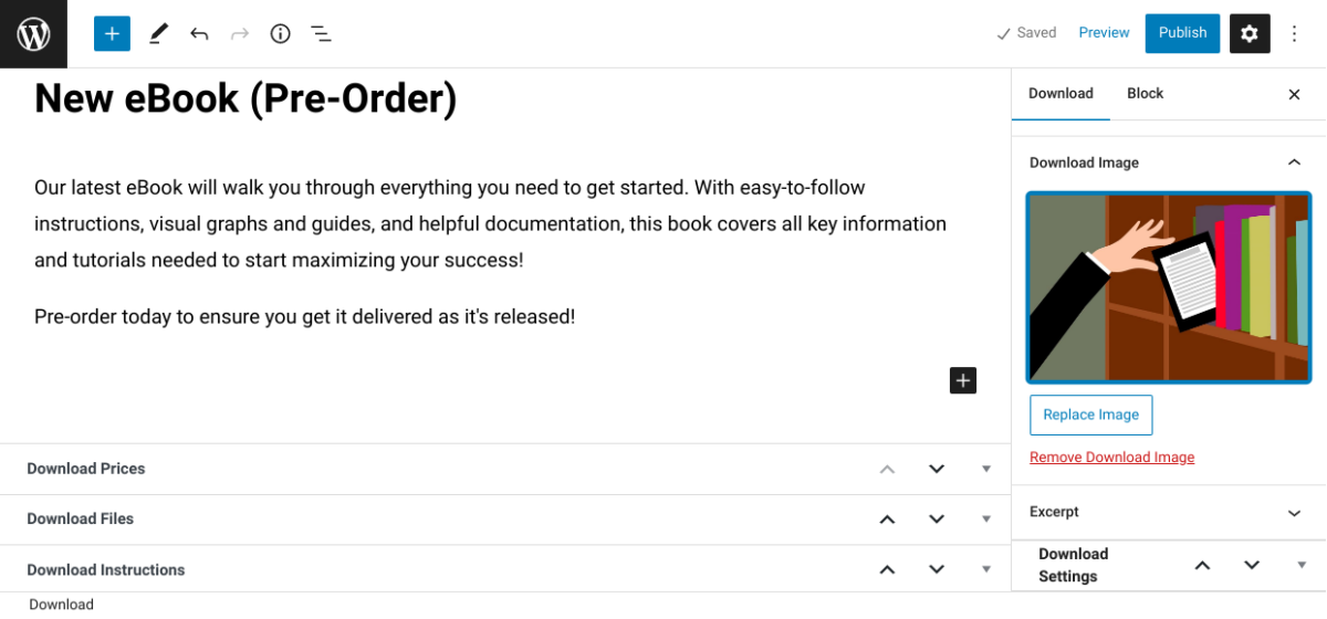 Adding a new pre-order digital product in WordPress with Easy Digital Downloads.
