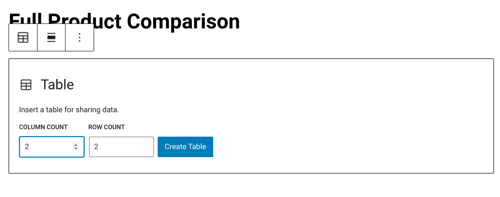 Creating a product comparison table with a WordPress block.
