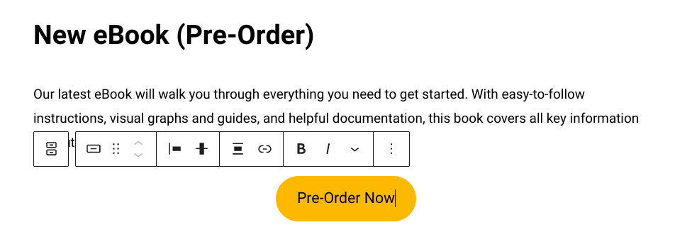 Adding a custom button for a pre-order digital product in WordPress.